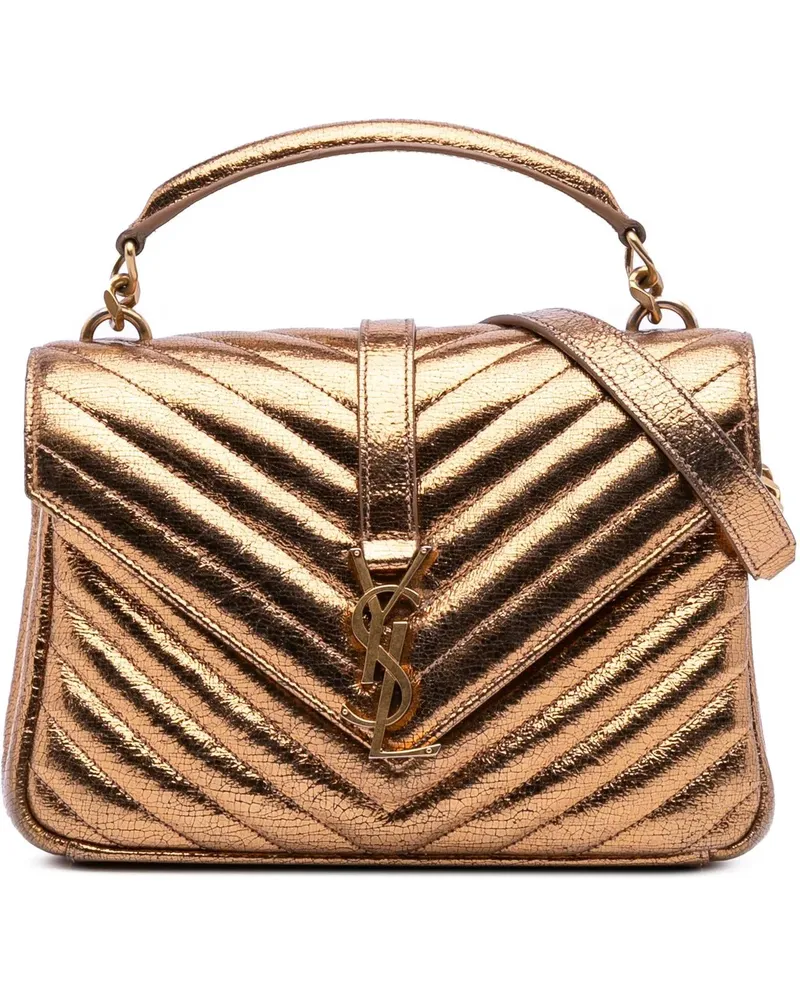 Saint Laurent Hobo Bags Medium Metallic Calfskin Chevron Monogram College braun Braun