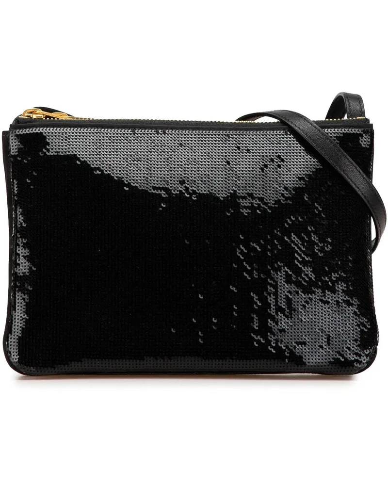 Celine Hobo Bags 2012 Small Sequined Nylon Trio Crossbody schwarz Schwarz