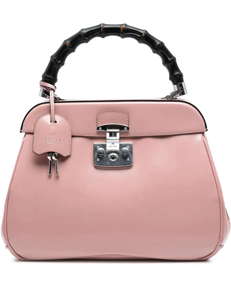 Gucci Crossbody Bags Medium Smooth Calfskin Bamboo Lady Lock Handbag rosa Gold
