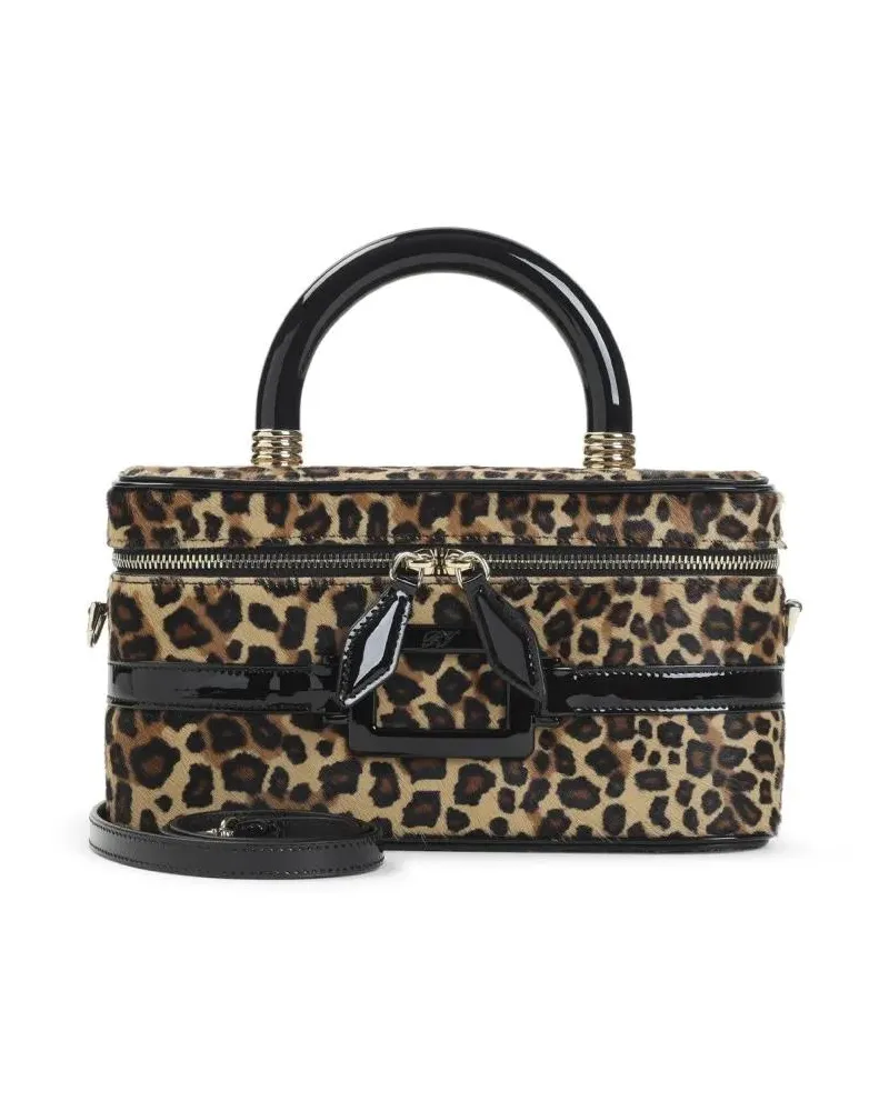 Roger Vivier Hobo Bags Structured Rectangular Handbag With Bold Leopard P schwarz Schwarz