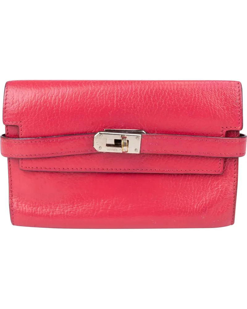 Hermès Portemonnaie Hermes Pink Leather Palladium Kelly Wallet rot Rot