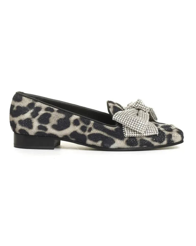 Attilio Giusti Leombruni Bow Moccasin Rhinestone And Leopard Print schwarz Schwarz