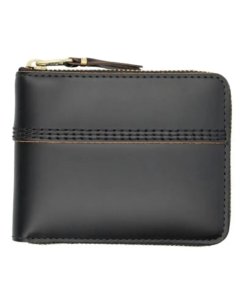 Comme des Garçons Portemonnaies Compact Black Leather Zip Wallet grau Grau