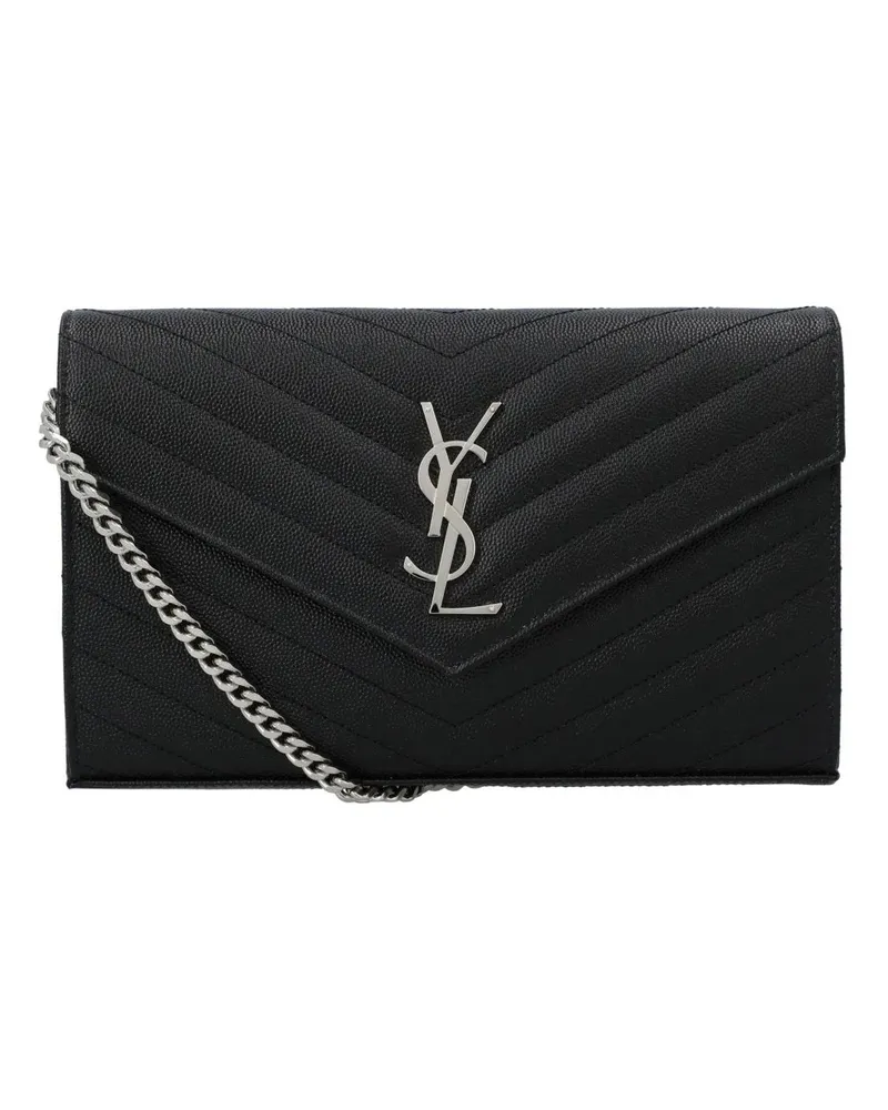 Saint Laurent Hobo Bags Classic Cassandre Chain Wallet In Grain De Poudre schwarz Schwarz
