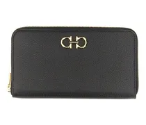 Portemonnaie Textured Black Calfskin Gancini Wallet schwarz