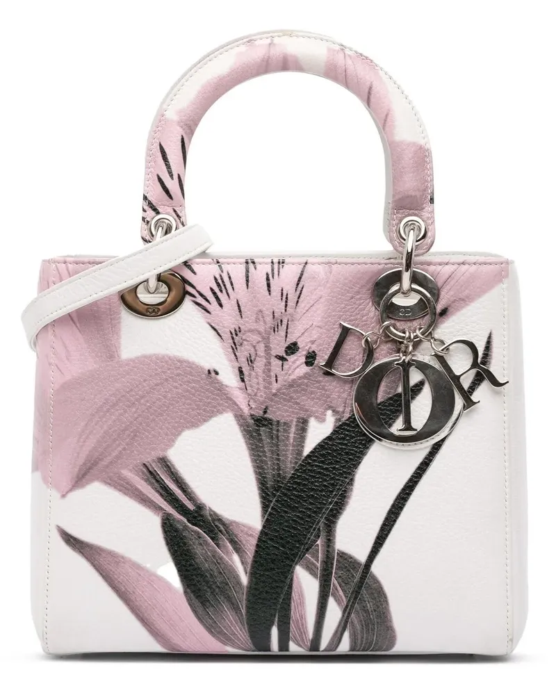 Dior Hobo Bags Medium Deerskin Floral Printed Lady Dior weiß Weiß