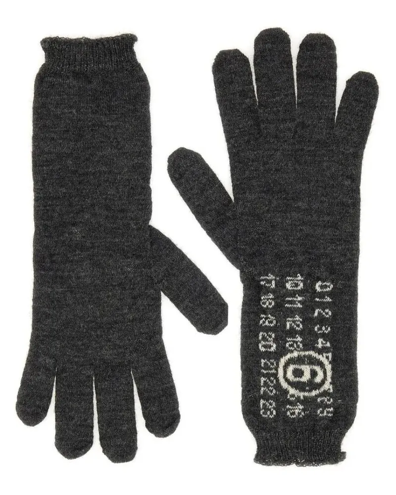 Maison Margiela Handschuhe Textured Grey Wool Gloves With Graphic Design schwarz Schwarz