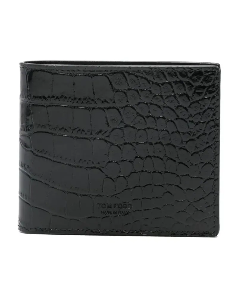 Tom Ford Portemonnaies Bifold Wallet In Shiny Crocodile Print Leather schwarz Schwarz