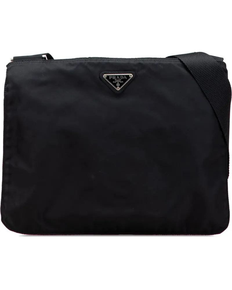 Prada Hobo Bags Tessuto Zip Top Crossbody schwarz Schwarz