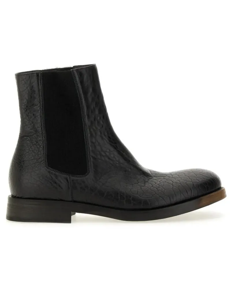 Uma Wang Stiefel Textured Leather Ankle Boot schwarz Schwarz