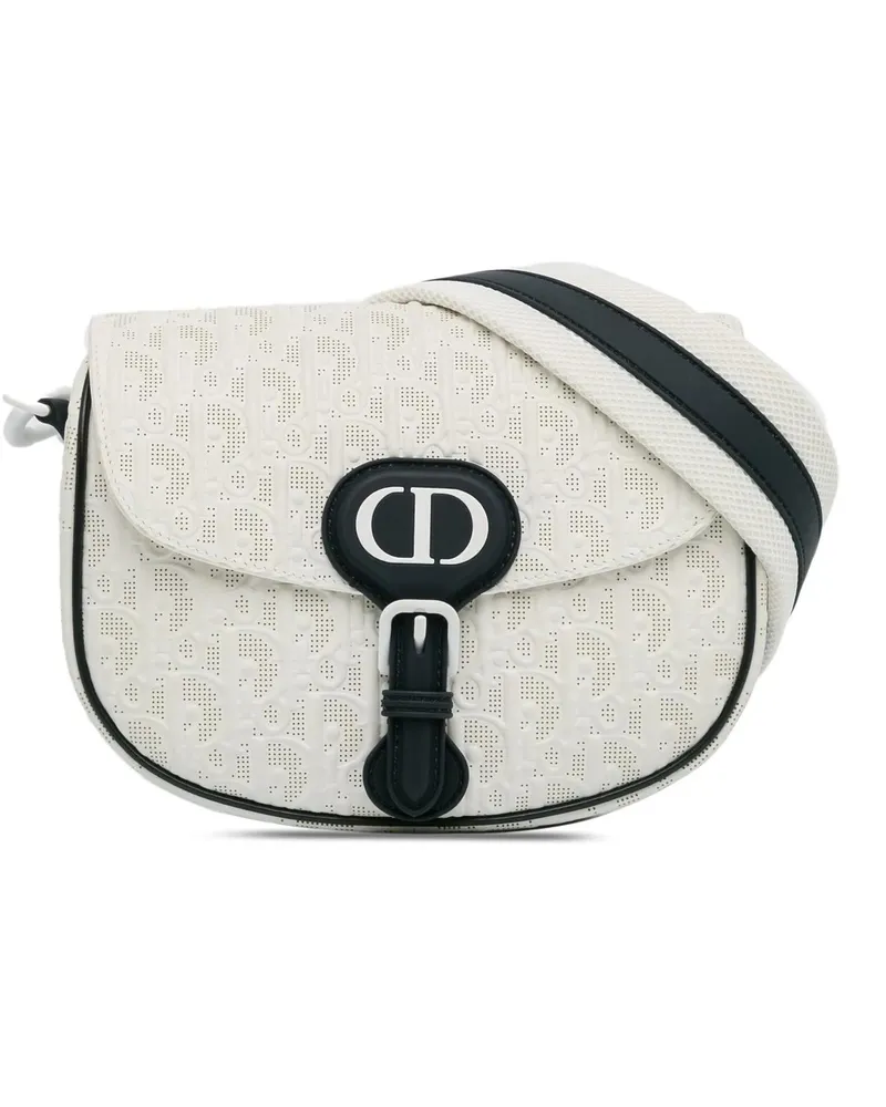 Dior Hobo Bags Medium Perforated Calfskin Oblique Bobby Flap weiß Weiß