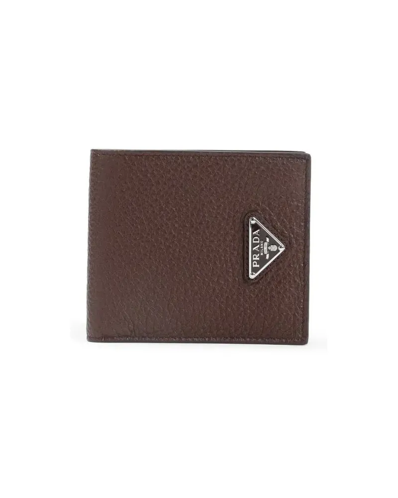 Prada Portemonnaies Black Grained Calf Leather Billford Wallet braun Braun