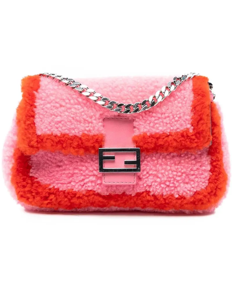 Fendi Hobo Bags Micro Bicolor Shearling Baguette Satchel rosa Gold