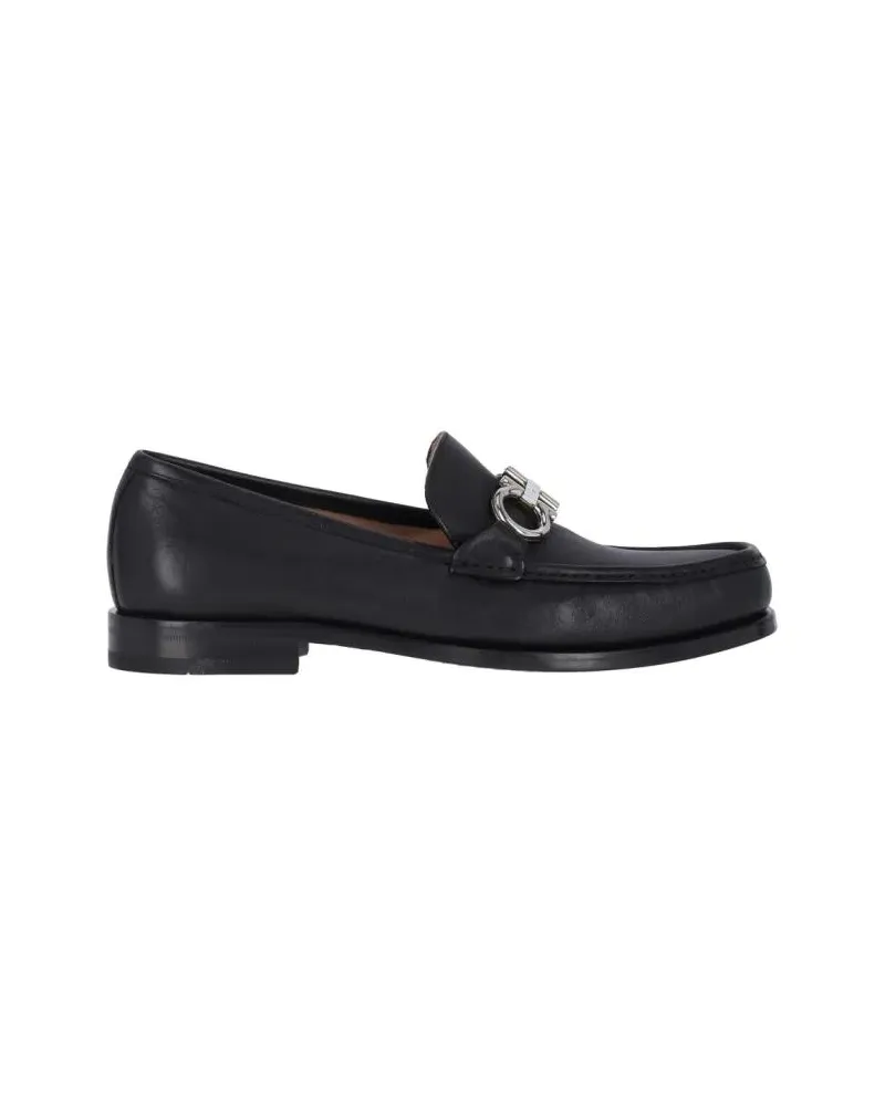 Ferragamo Loafer Black Leather Loafers schwarz Schwarz