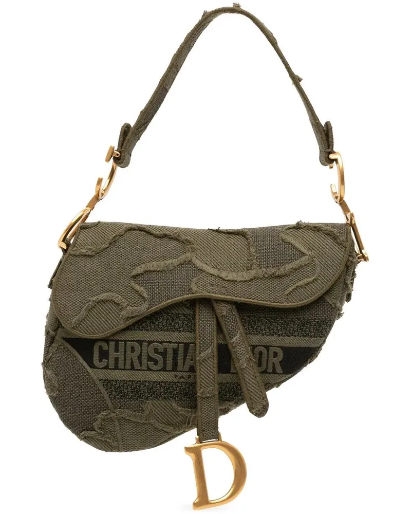 Dior Hobo Bags Camouflage Canvas Embroidered Saddle Bag grün Grün