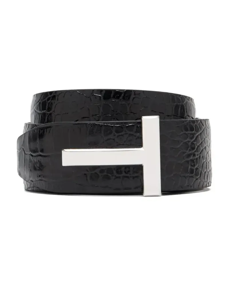 Tom Ford Gürtel Textured Black Vitello Leather Belt schwarz Schwarz