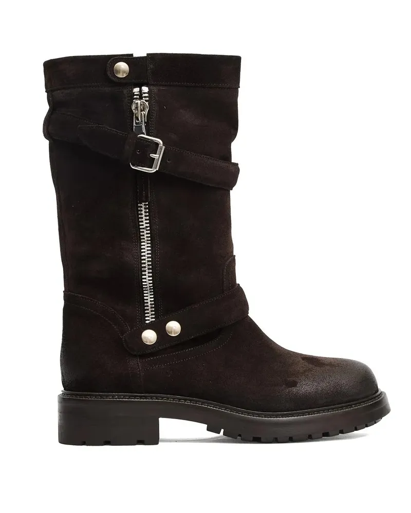 Strategia / JFK Stiefel Dark Brown Suede Biker Ankle Boots With Zipper And braun Braun