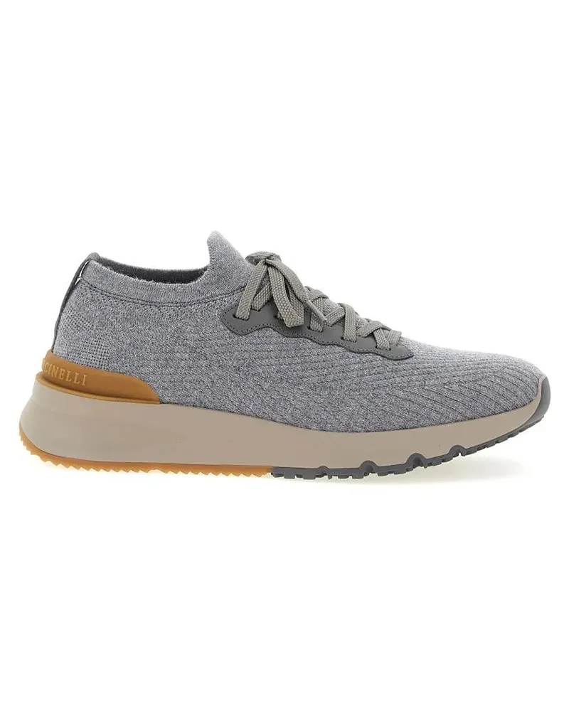 Brunello Cucinelli Low-Top Sneaker Low Slip-On Stretch Wool Knit Sneakers With Rubber grau Grau
