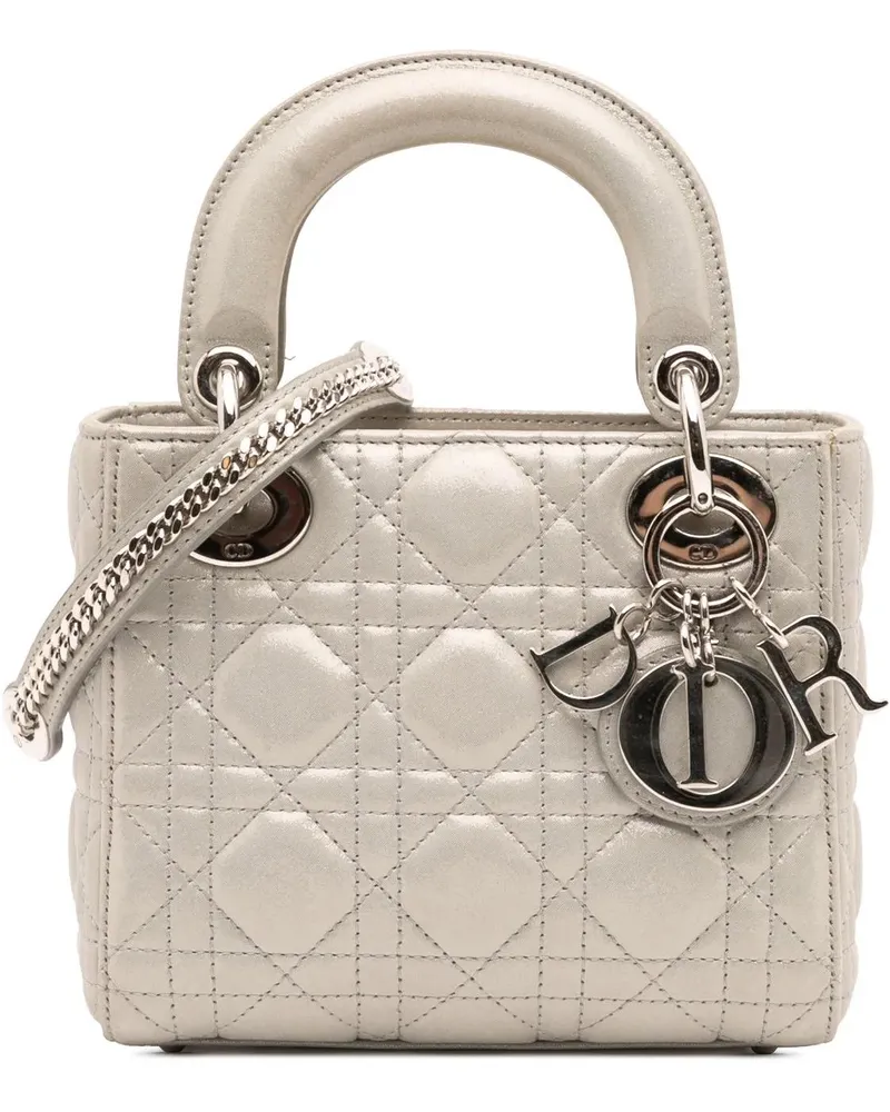Dior Hobo Bags Mini Iridescent Lambskin Cannage Lady Dior silberfarben Silber