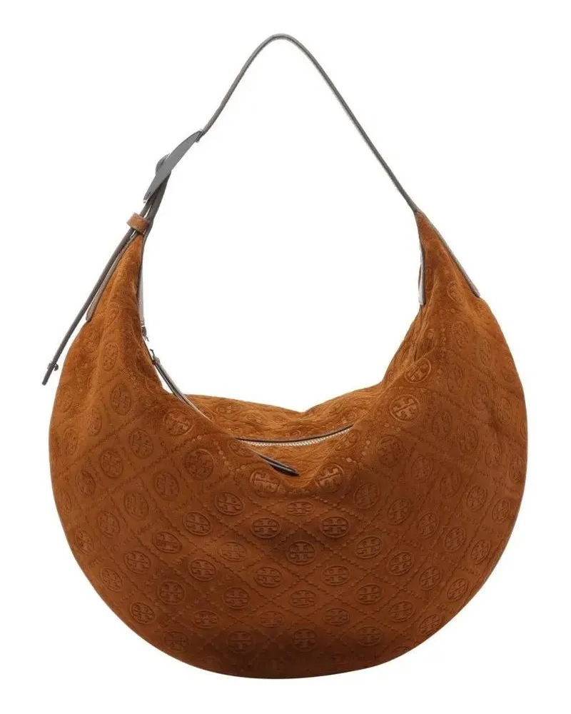 Tory Burch Hobo Bags Balloon T Monogram Medium Shoulder Bag – Brown braun Braun
