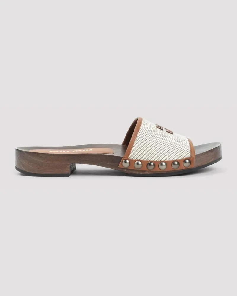 Miu Miu Sandalen Canvas And Leather Clogs grau Grau