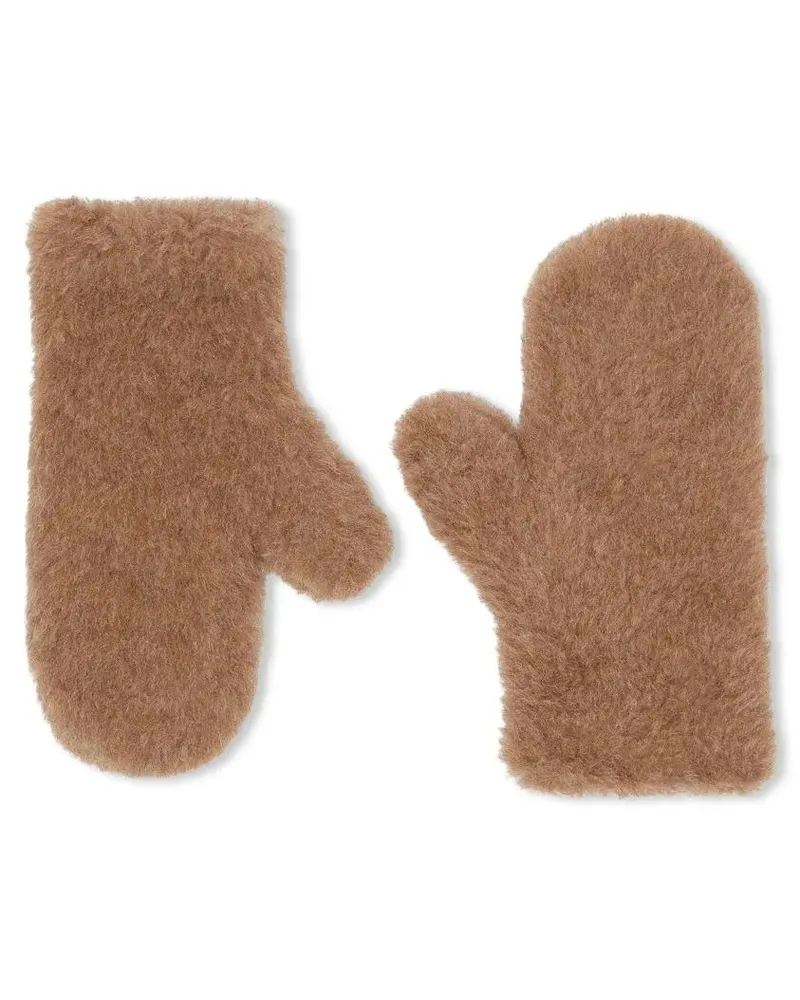 Max Mara Handschuhe Plush Brown Mittens With Leather Strap braun Braun