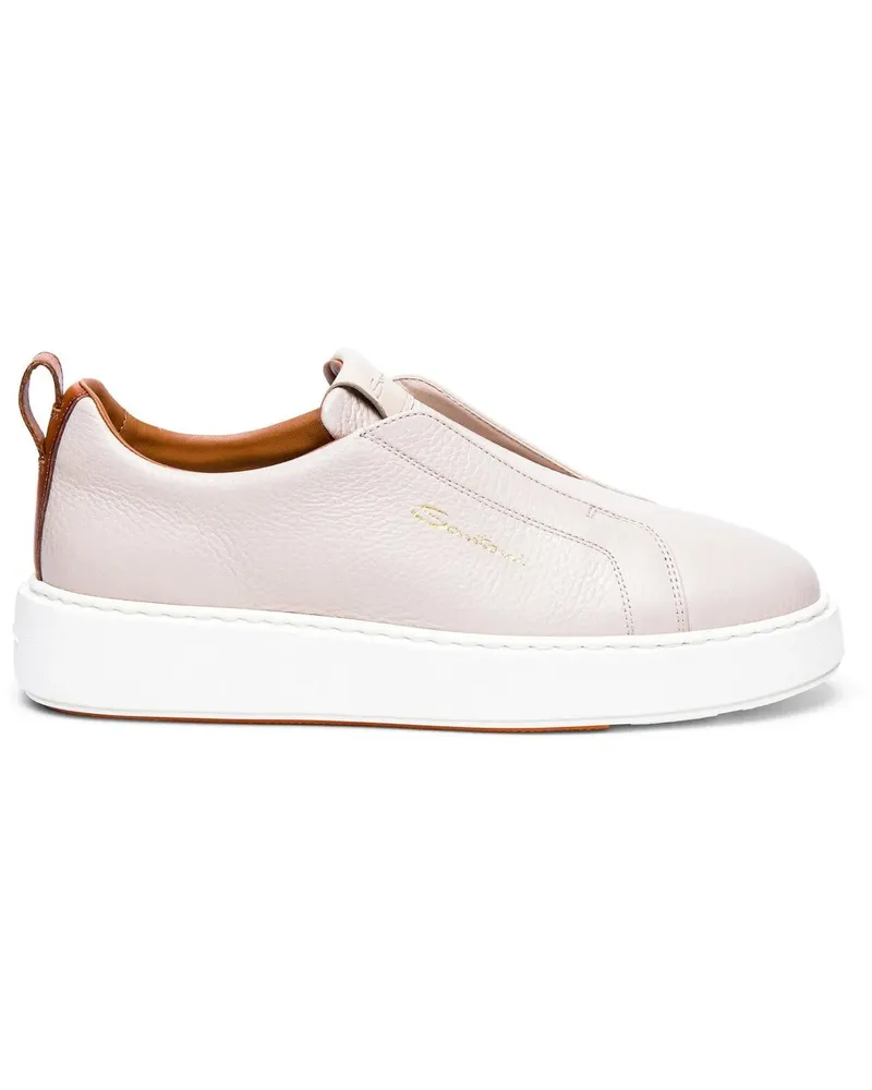 Santoni Low-Top Sneaker White Leather Slip-On Trainers With Rubber Sole weiß Weiß