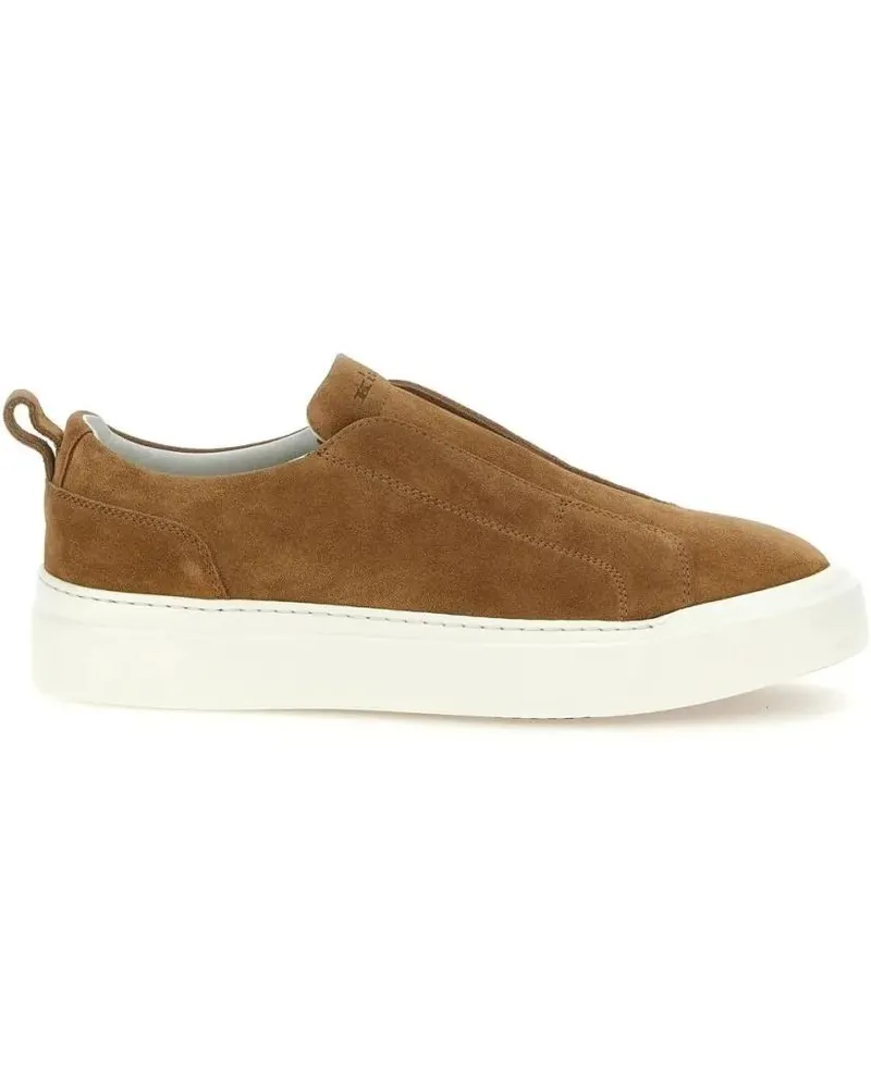 Kiton Loafer Cognac Brown Suede Slip-On Loafers With Logo-Debos braun Braun