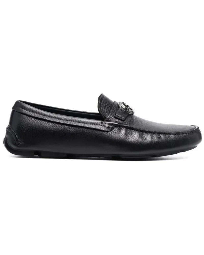 Giorgio Armani Loafer Textured Leather Black Driver Loafers schwarz Schwarz