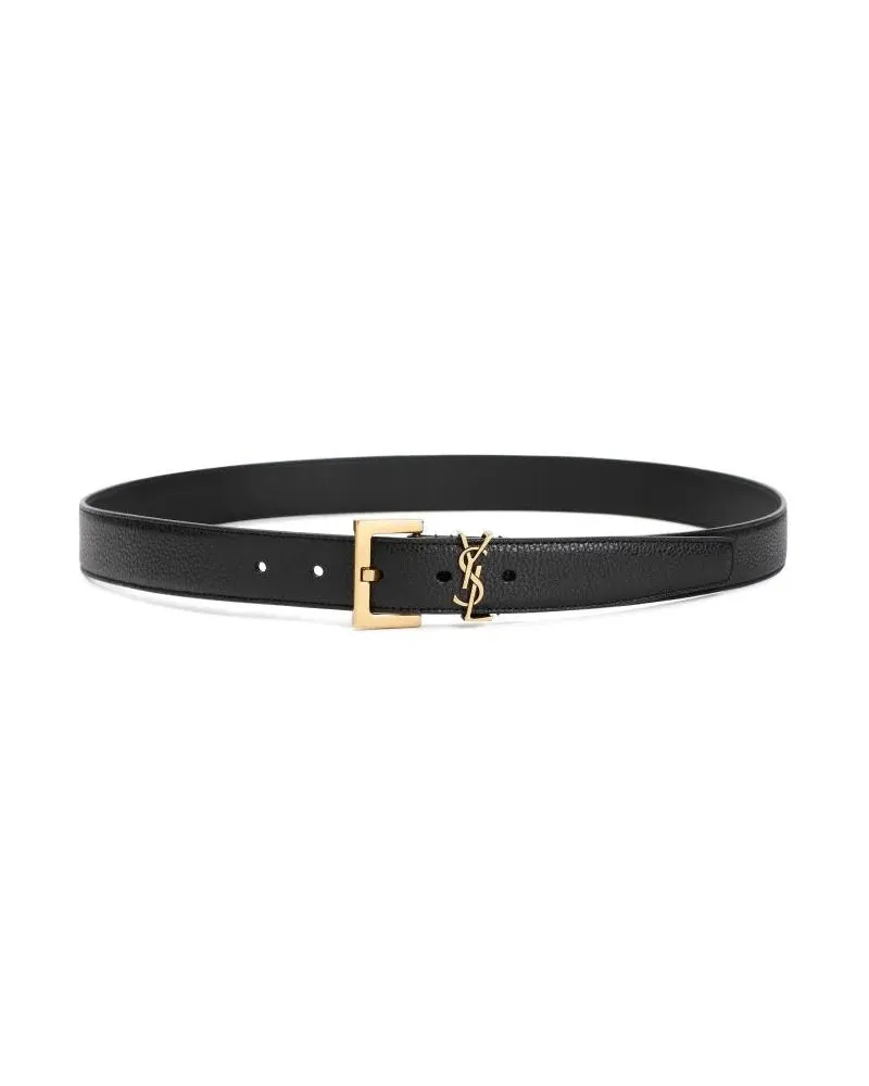 Saint Laurent Gürtel Black Grained Leather Belt schwarz Schwarz