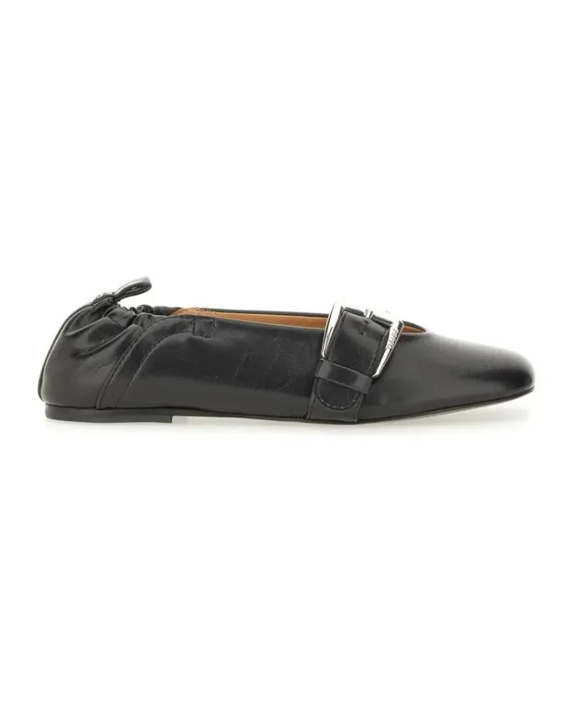 Ganni Buckle Strap Ballerina Flats schwarz Schwarz