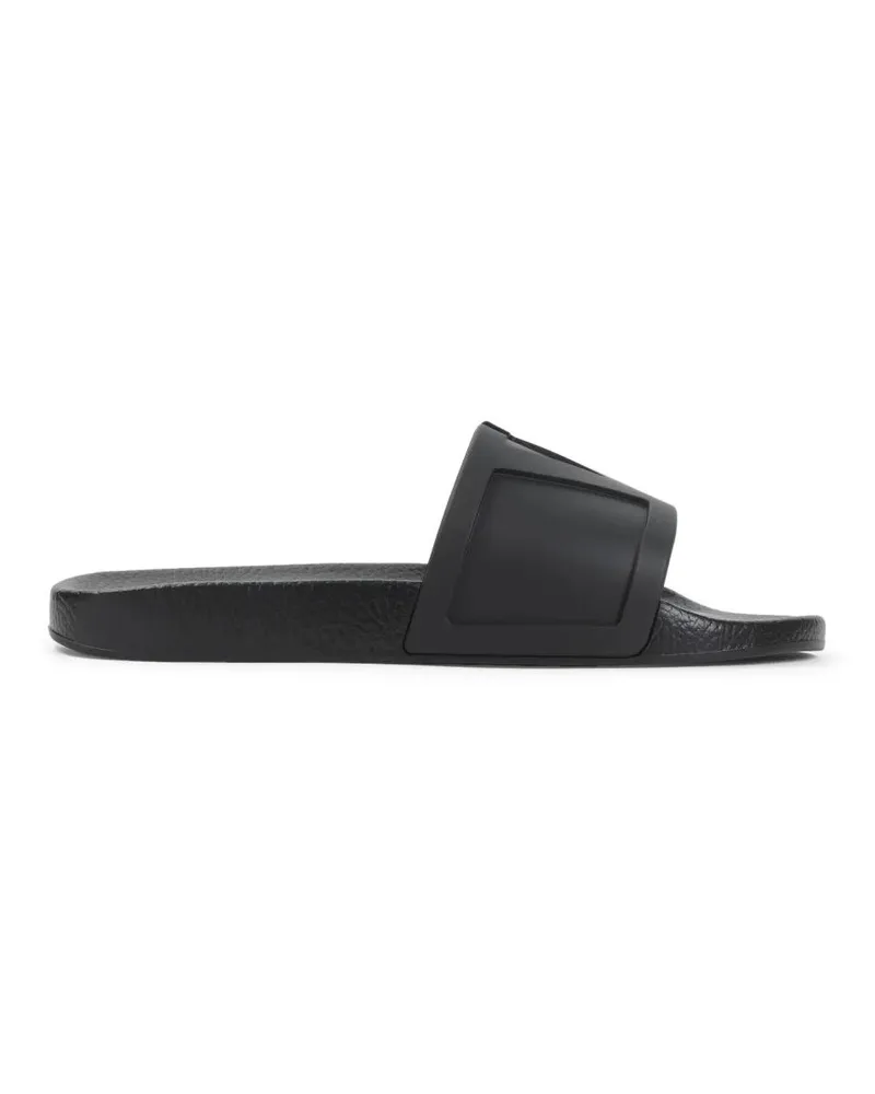 Valentino Garavani Loafer Minimalist Black Slides With Geometric Detail schwarz Schwarz