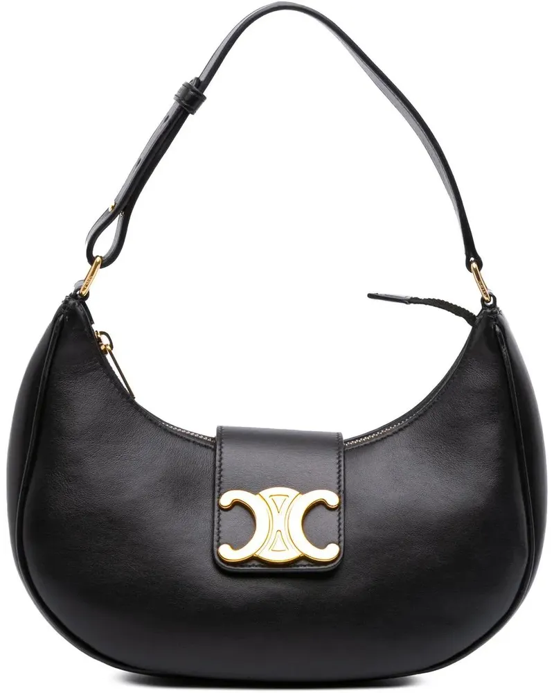 Celine Hobo Bags Medium Calfskin Triomphe Ava Shoulder Bag schwarz Schwarz