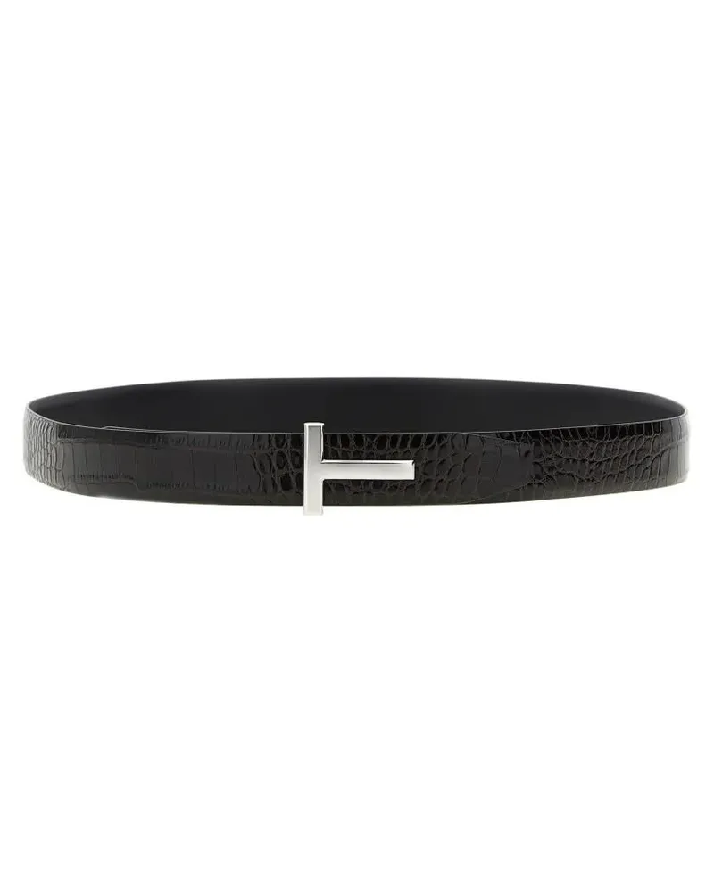 Tom Ford Gürtel Reversible Crocodile Leather Belt schwarz Schwarz