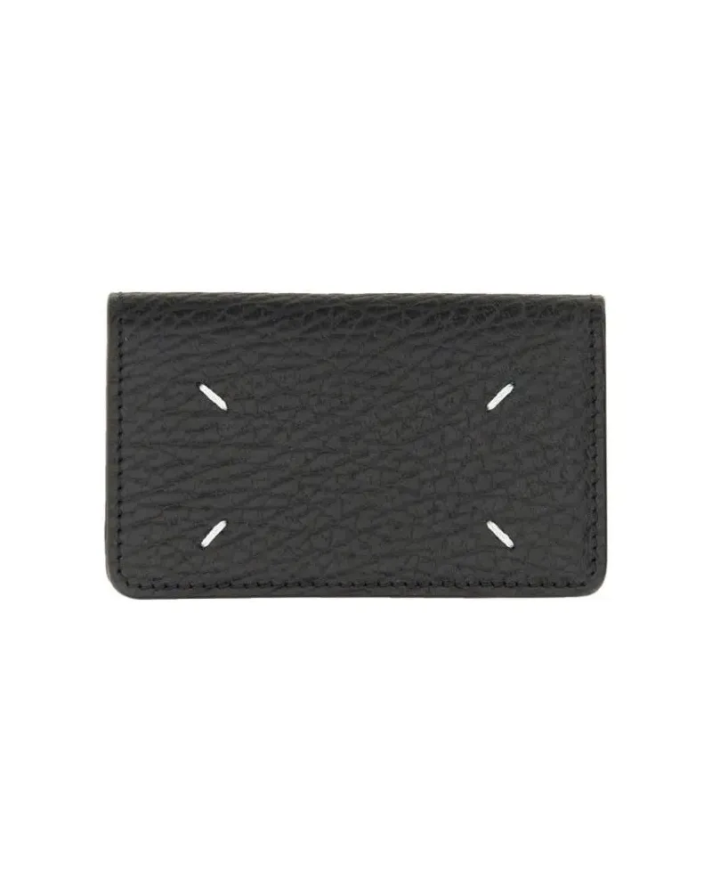 Maison Margiela Portemonnaies Textured Leather Compact Cardholder schwarz Schwarz