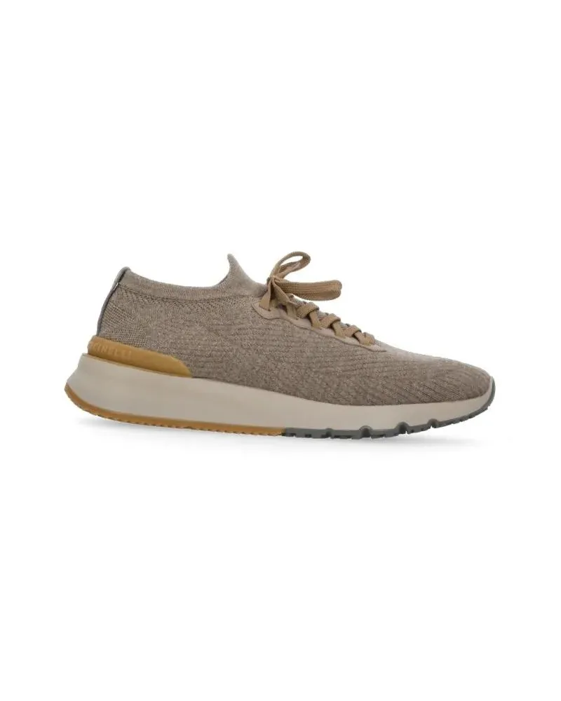 Brunello Cucinelli Low-Top Sneaker Wool Knitted Sneakers With Leather Accents braun Braun