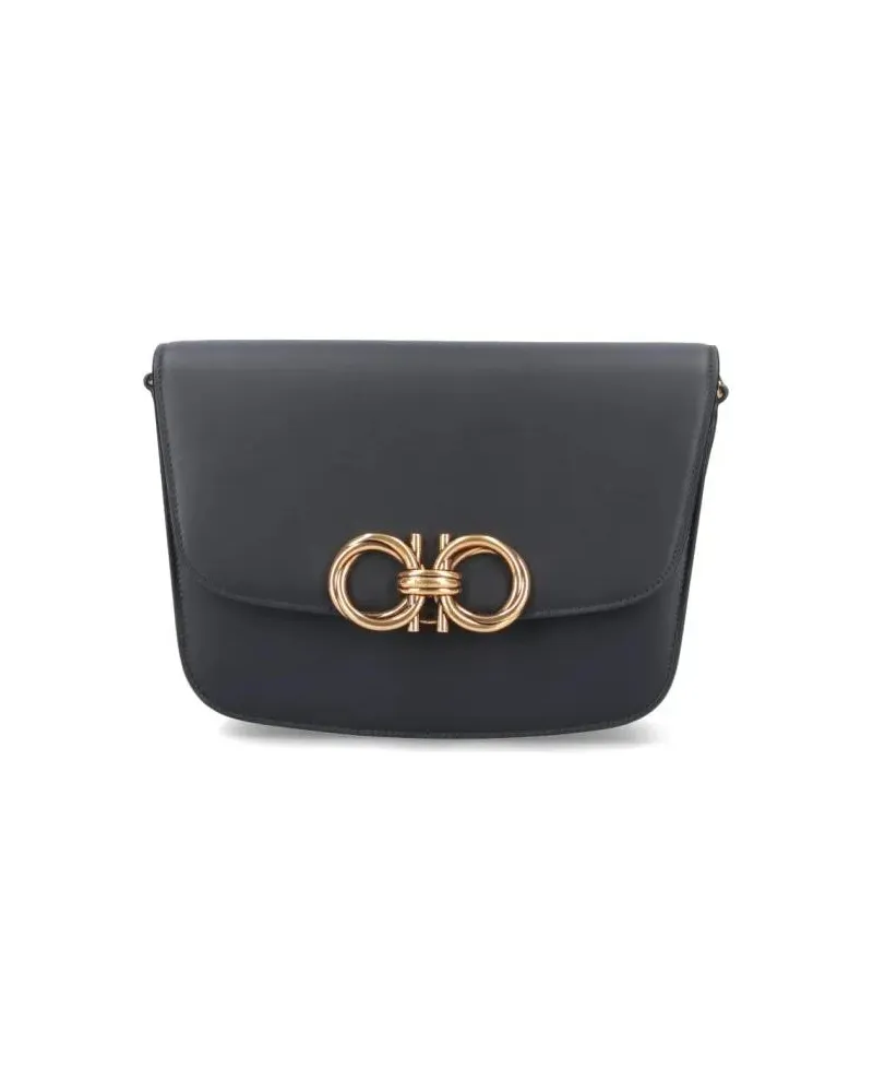 Ferragamo Hobo Bags "Trapezio" Black Leather Crossbody Bag schwarz Schwarz