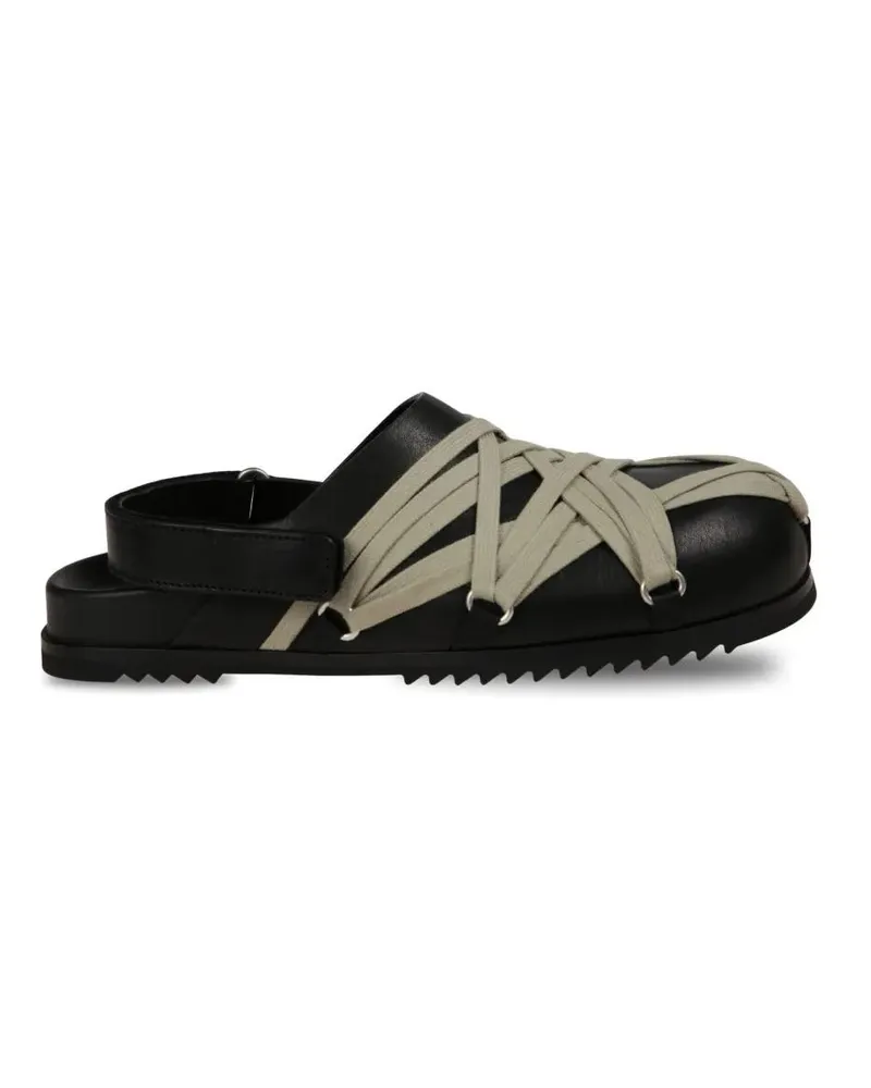 Rick Owens Sandalen Crisscross Black Leather Sandals With Ankle Strap schwarz Schwarz