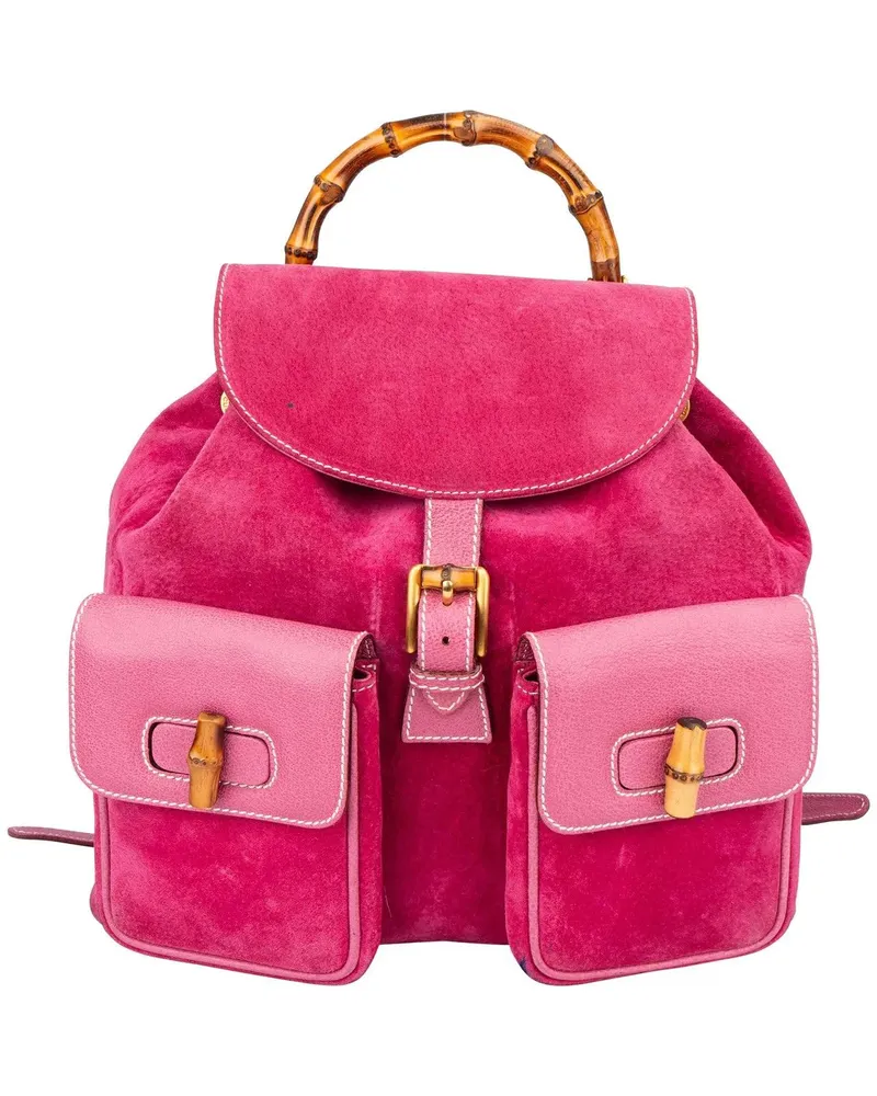 Gucci Crossbody Bags  Pink Suede Bamboo Backpack rosa Gold