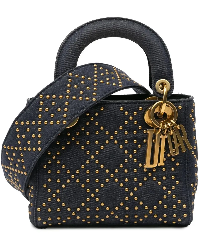 Dior Hobo Bags 2017 Mini Denim Cannage Studded Supple Lady Dior blau Blau