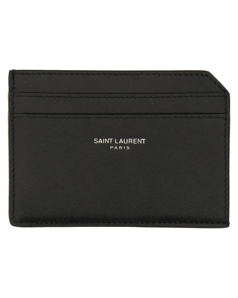 Saint Laurent Portemonnaies Rectangular Black Calfskin Cardholder With Embosse schwarz Schwarz