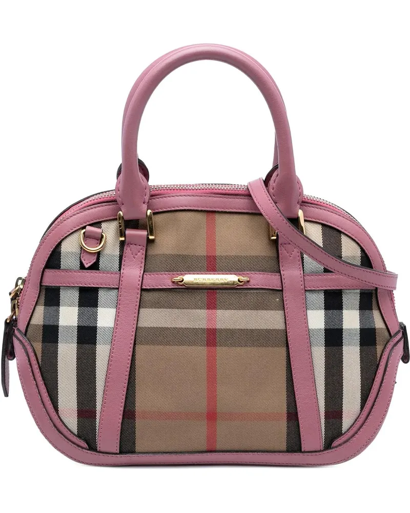 Burberry Hobo Bags Small Leather Trimmed House Check Canvas Bridle Or braun Braun