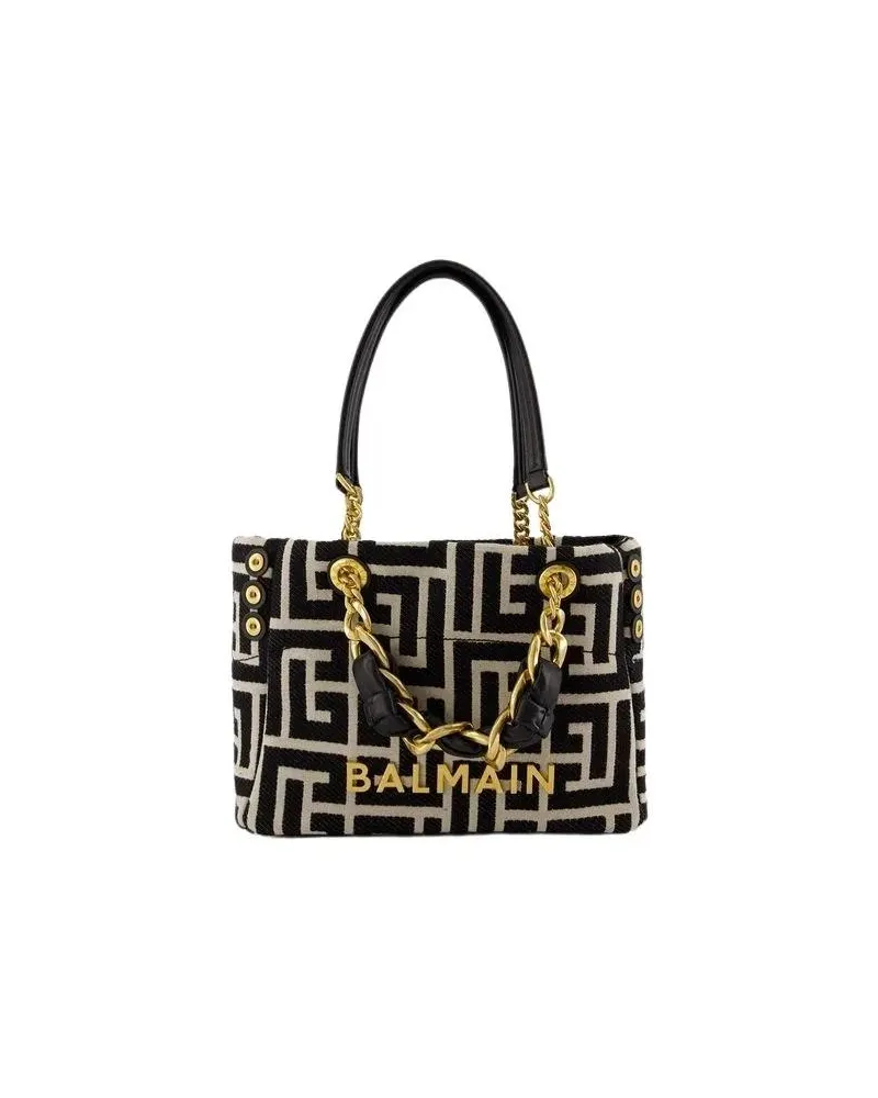 Balmain Tote Small 1945 Soft Shopper Bag - Cotton - Ivory/Black Schwarz