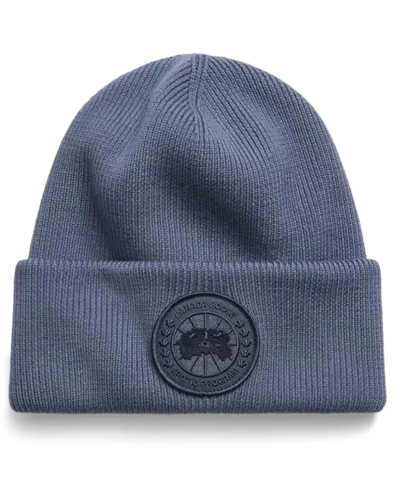 Canada Goose Caps & Mützen Knitted Blue Beanie With Cuff And Embossed Logo grau Grau