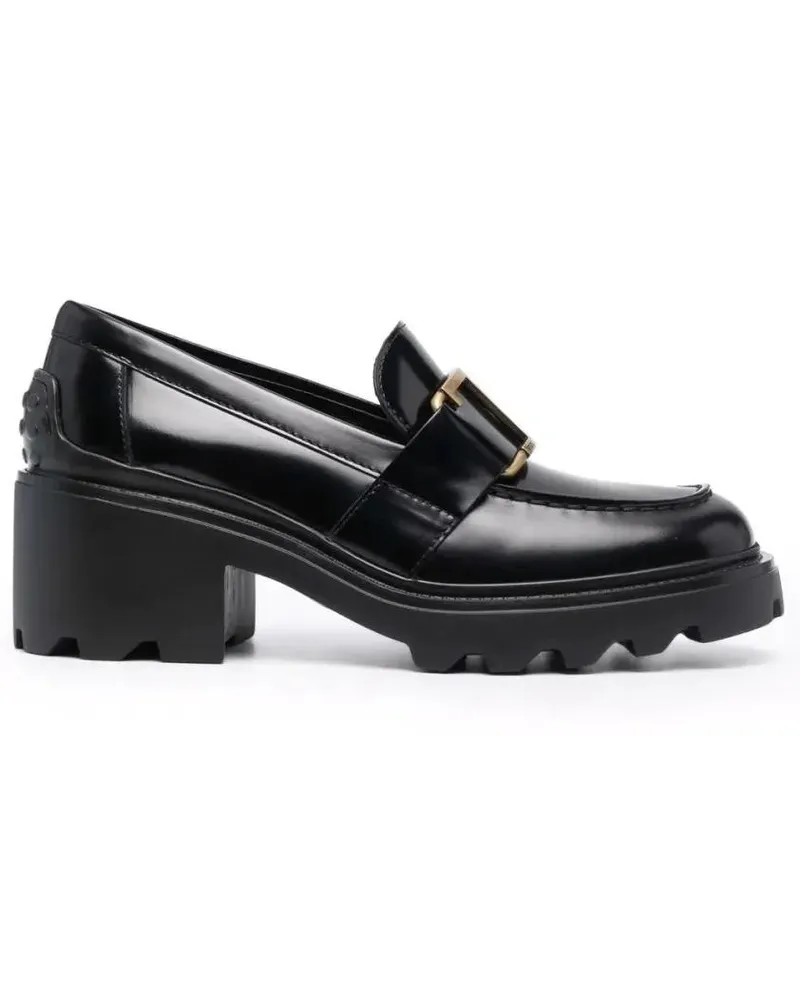 TOD'S Black Mid Heel Loafers schwarz Schwarz