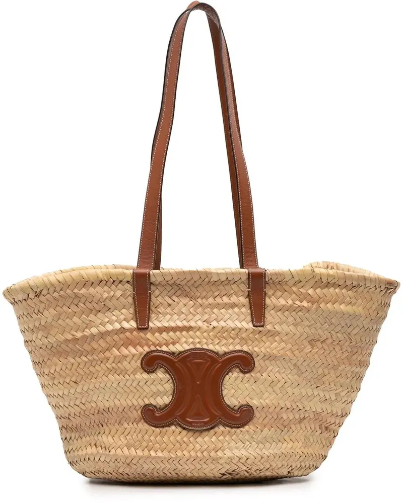 Celine Shopper Large Raffia Cuir Triomphe Classic Panier Tote braun Braun