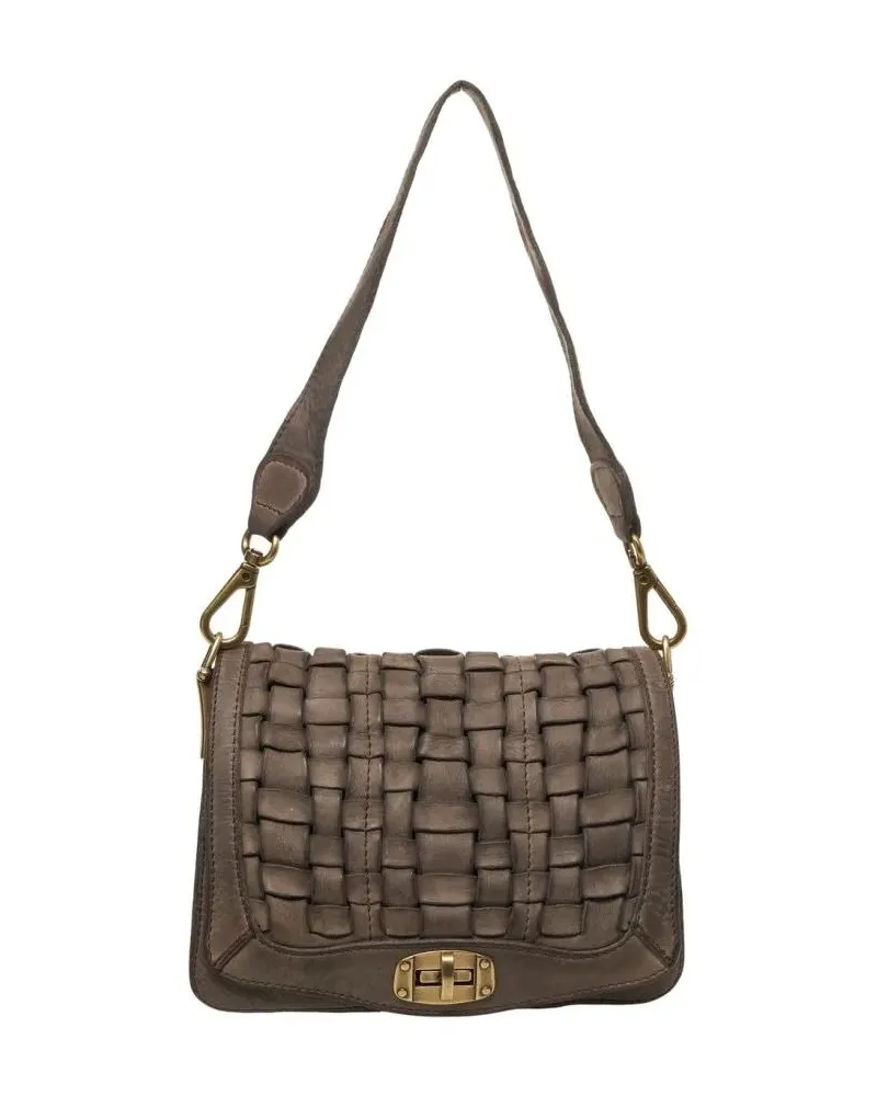 Campomaggi Hobo Bags Vintage Woven Leather Shoulder Bag With Adjustable grau Grau