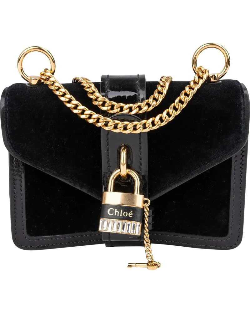Chloé Crossbody Bags Chloe Black Satin Crystal Padlock Aby Crossbody Ba schwarz Schwarz