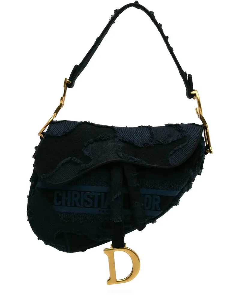 Dior Hobo Bags 2019 Canvas Embroidered Camouflage Saddle Bag blau Blau