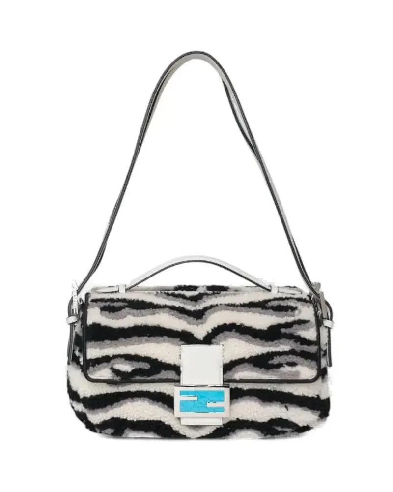 Fendi Hobo Bags Double Sheep Baguette Sapphire White/Black bunt Bunt
